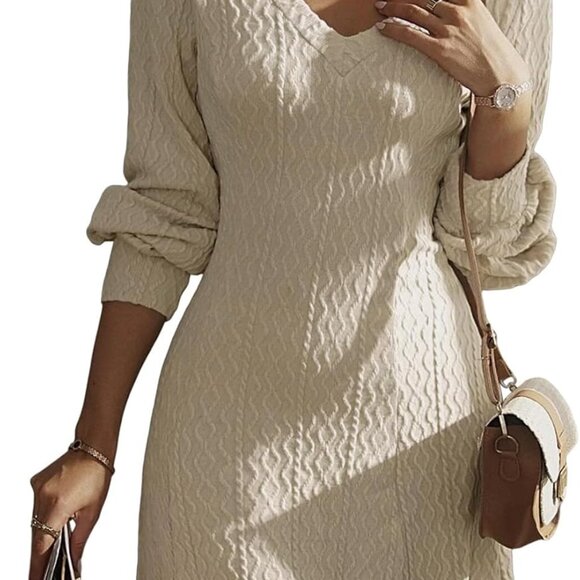 Dresses & Skirts - Fall Wedding Guest Dresses for Women 2025 Trendy V Neck Knit A Line Long Sleeve
